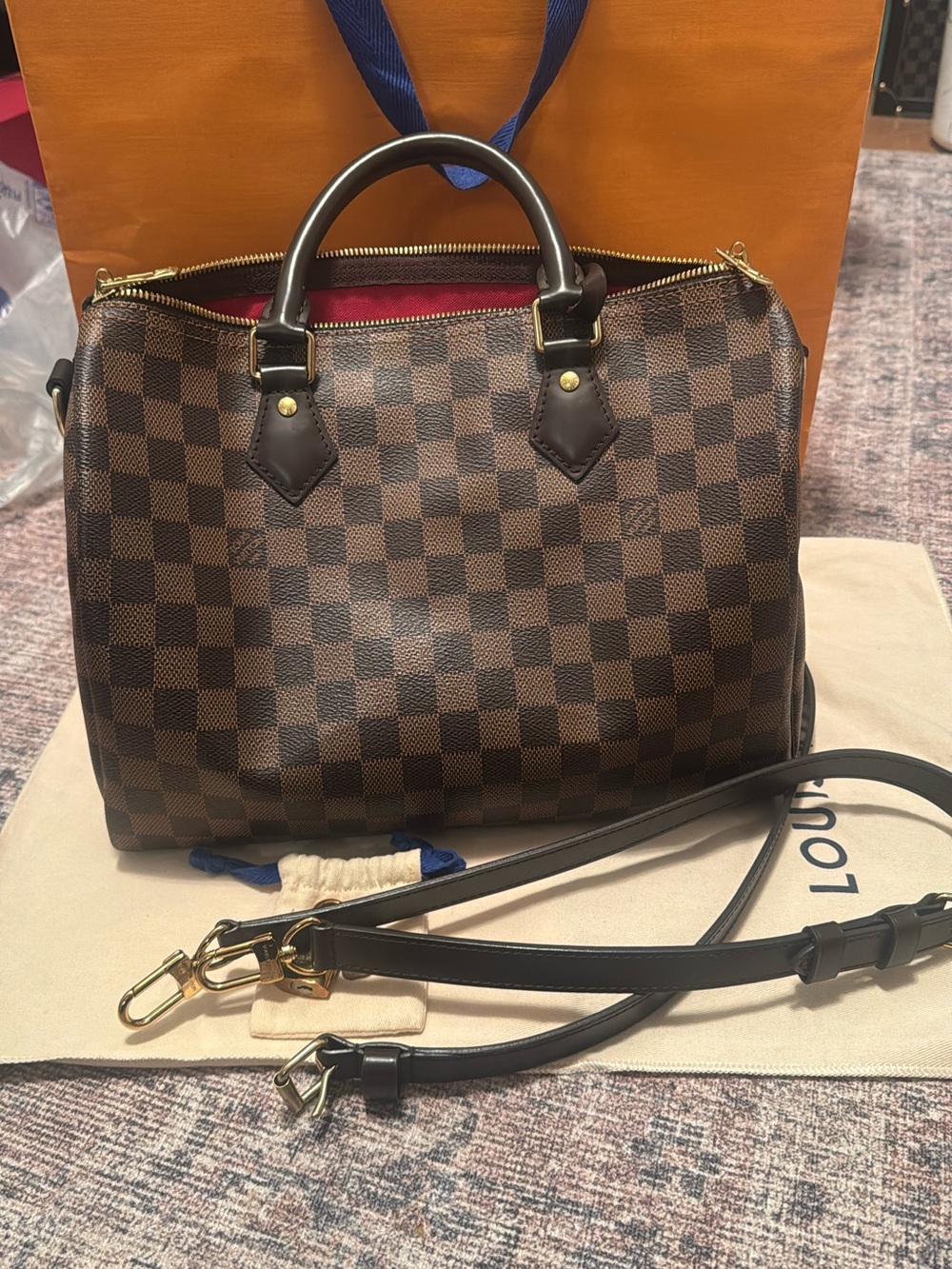 Louis Vuitton Brown Damier Ebene Satchel with Gold Hardware Speddy 30